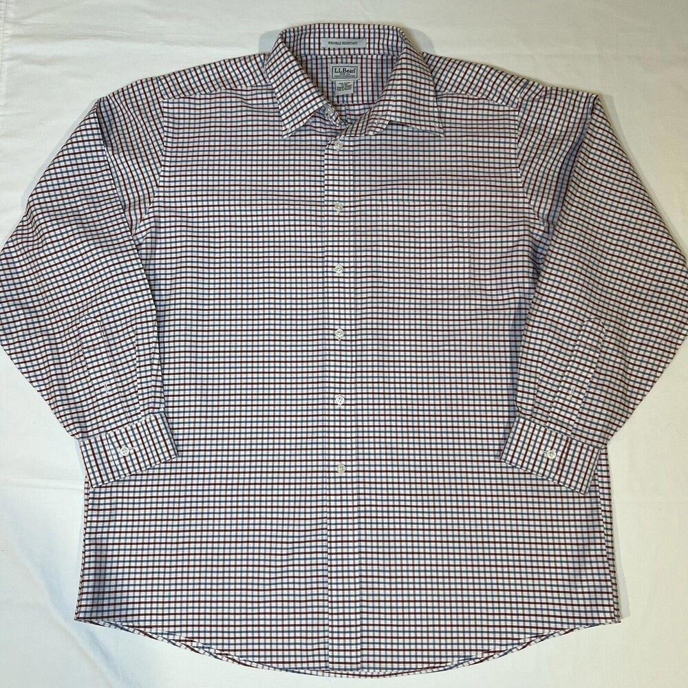 LL Bean Shirt Men’s 17-34 Heavy Cotton Plaid‎ Woven Long Sleeve Button Down
